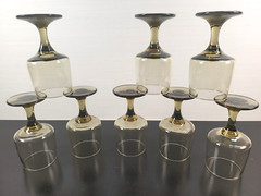 8 Libbey Tawny Accent Wine Glass Set Vintage Smoke Brown Retro Bar Stemware Lot