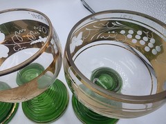 Set Of 5 Vintage Burg Reichenstein Green Beehive Glasses- 24k Gold Trim- EUC