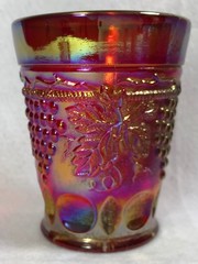 Vintage Joe St. Clair, Grape & Cable, Red Carnival Glass Tumbler