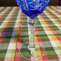 Wine Glass Kiriko Engraved on the glass #16 14.5×6.5cm/5.7×2.55″ set of 2 Blue