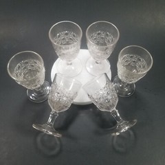 Cordial Glasses Set of 6 Button and Daisy Design 4 Inch Tall Port Goblet
