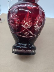 Bohemian Cut To Clear Crystal Pitcher with 6 Glasses Stunning