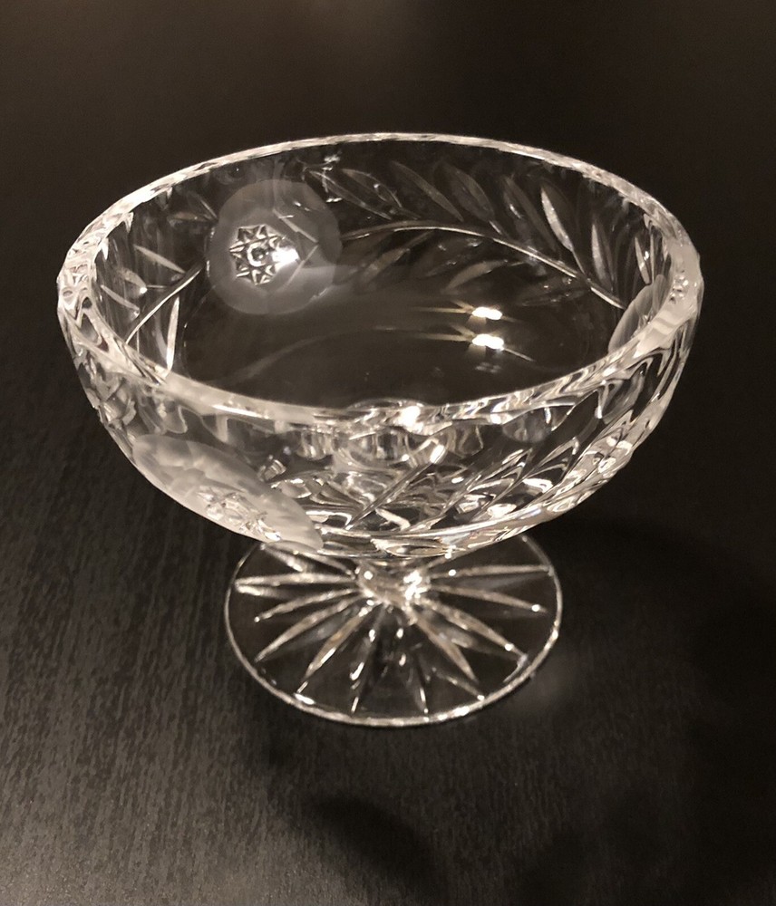 Stunning Floral Cut Multi sided Compote Dish by Crystal Clear Industries