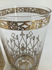 MCM 22k Gold Highball Tumbler Glass Lattice 5 5/8″ Vintage Man Cave Barware EUC