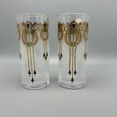 Bohemia Glass Czech Republic High Ball Hand Painted Frosted Glass Art Deco 5.75”