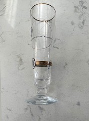 VINTAGE GERMAN WARSTEINER 8″ TALL PILSNER BEER GLASS w/ GOLD RIM MINT CONDITION
