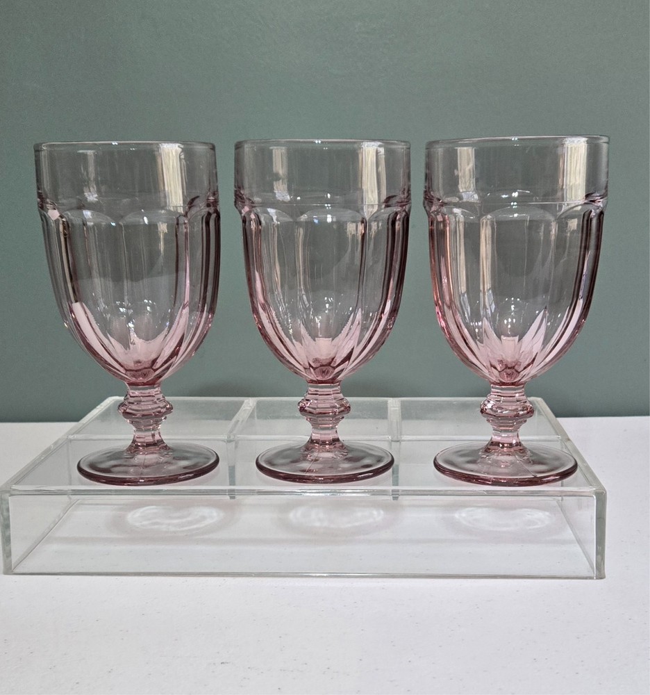 Set of 3 Libbey Gibraltar Duratuff Iced Tea Glass Goblets Plum Pink Purple 7″