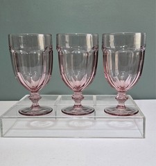 Set of 3 Libbey Gibraltar Duratuff Iced Tea Glass Goblets Plum Pink Purple 7″