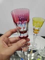 8″ Cocktail Glasses Blue red amber green Cut to clear Crystal Ajka Lynn Linne