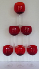 Cranberry Red Clear Stemmed Wine Glass Goblets 7″ High 12 oz. Capacity Set of 6