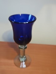 Cobalt Blue Glass With Clear Smooth Stem 8 Inch Wine Goblet #1