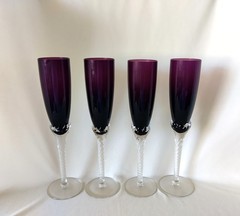 Vintage Amethyst Glass Champagne Flutes – Twisted Stem (Set of 4) Italy