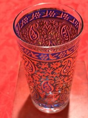 Vintage Georges Briard Sari Blue 22K Gold Paisley Glasses 4pc Signed