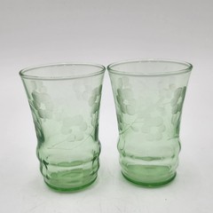Uranium Vaseline Dunbar Glasses Green Glows Etched Floral Depression shot glass