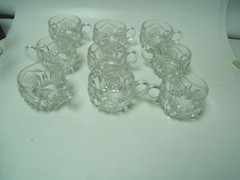 Duncan & Miller Block and Rosette Punch Bowl Cups Lot of 9 Excellent Condition