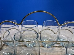 8 Libbey Blue Tempo 12 oz Mid-Century Modern Glass Tumblers & Folding Caddy NEW
