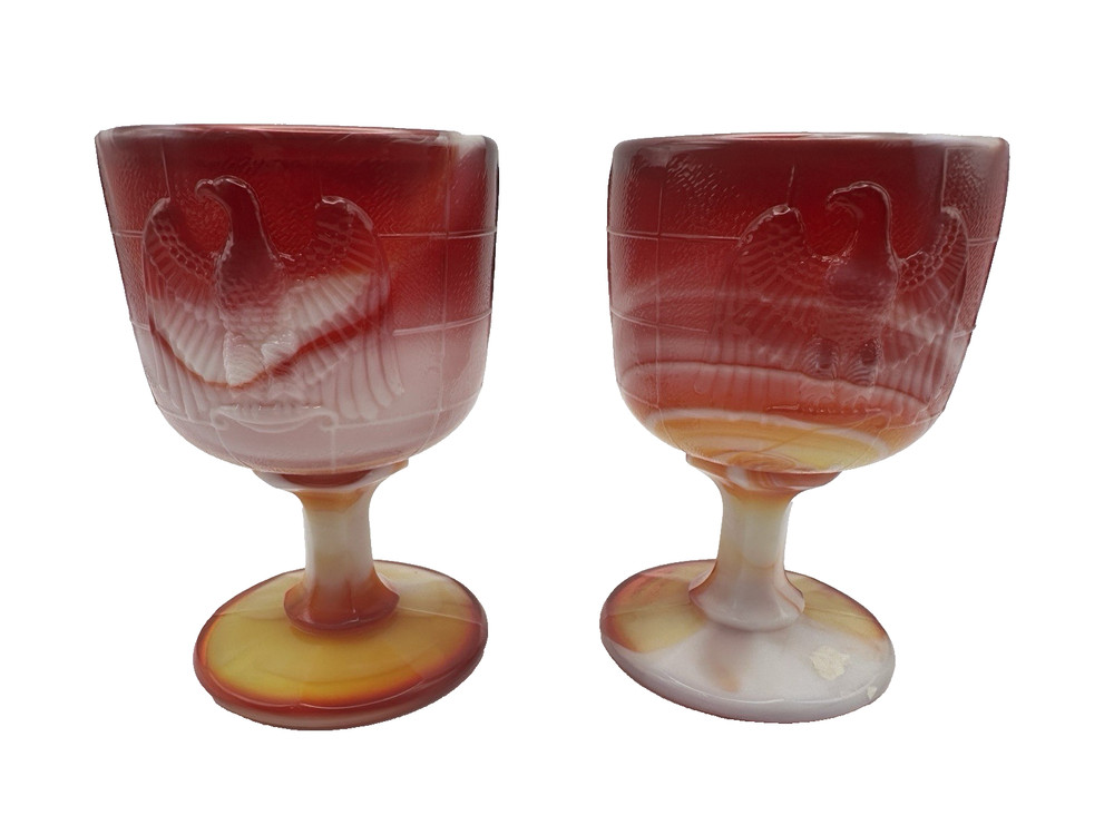 Vintage IMPERIAL GLASS Red Slag Glass «End of Day» Wine Goblets (Set of 2)