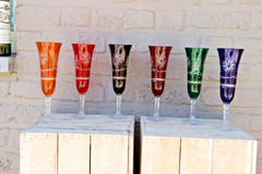 Set 6 Bohemia czech crystal glass champagne long glasses original boxed 60s