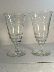 Vintage Normany Pattern Libbey Clear Drinking Glass Geometric Star Pedestal Base