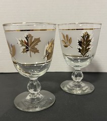Set of 2 Vintage Libbey Gold Foliage Water Goblets 22k Gold Leaf Frosted 5.5”H