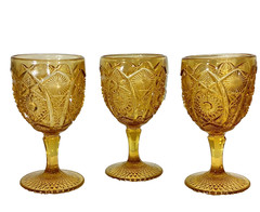 Vintage Set of 3 Amber Daisy and Button Water Goblets by Imperial Glass Ohio
