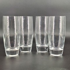 4 Modern Clear Highball Tumblers Drinking Glasses Weighted Heavy Base Water