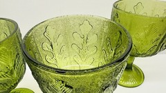 Vintage Set Of 4 Large F.T.D 1975 Olive Green Glass Goblets Oak Leaves 6.5″