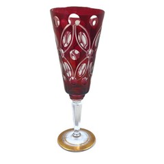Vintage Ruby Red Cut to Clear Wine Glass Goblet Gold Rim Footed Faceted Elegant