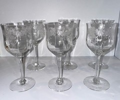 Art Deco c1920 Monongah Roseland Clear Set of 6 Wine Cocktail Cordial Glasses 5″