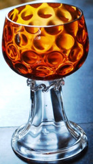 Set 4 Hand Blown ORANGE OPTIC COIN DOT GLASS Water Goblets EMPOLI ITALY 1960s