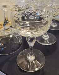 Thomas Webb Champagne Tall Sherbet Crystal Glasses Criss Cross Imprint 4 5/8″