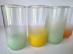 Vintage Libbey Frosted Ombre Drinking Glasses Set of 5 MCM Gold Rim Tumblers