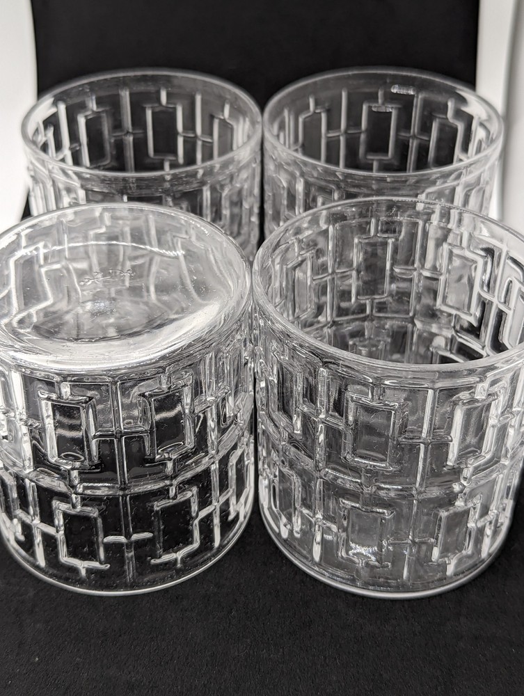 Vintage 1965 Imperial Glass SHOJI TRELLIS Rocks Glasses Set of 4 CLEAR 12oz