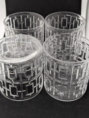 Vintage 1965 Imperial Glass SHOJI TRELLIS Rocks Glasses Set of 4 CLEAR 12oz
