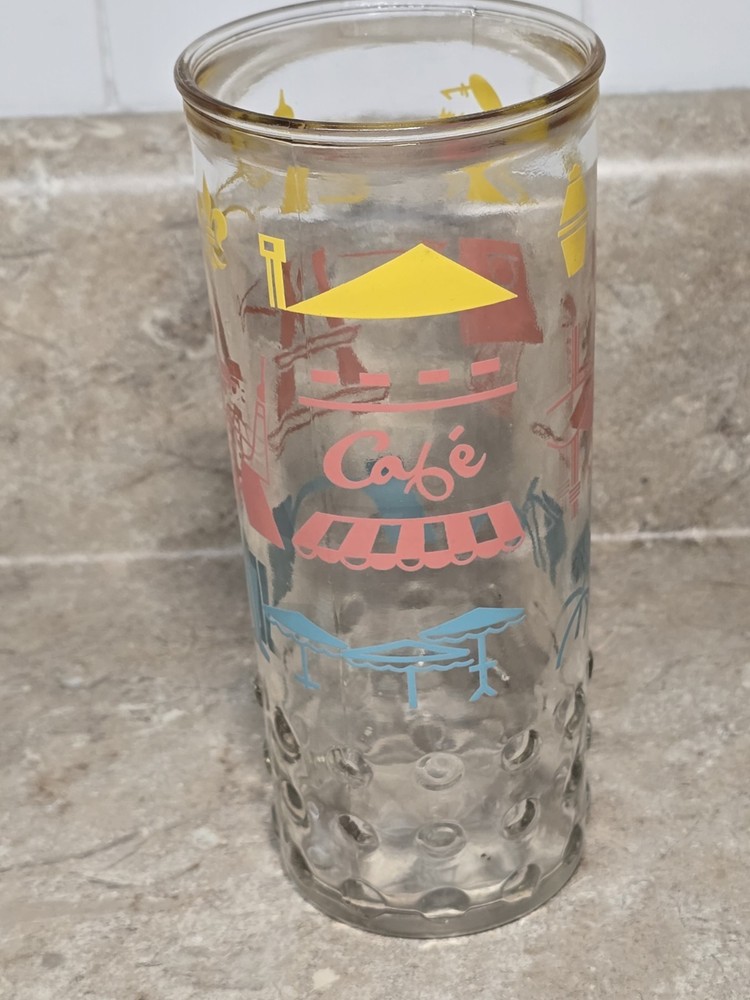 Vintage Paris Cafe Tumbler w/Raised Dot Base Iced Tea Water Glass Barware