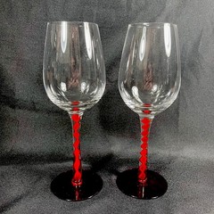 2 VTG HUTSCHENREUTHER RUBINO WINE GLASSES Goblets STEM RUBY Red TWIST ART 9 1/4”