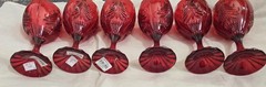Mikasa 6, 8oz. Ruby Chr. Tree Golblets Glasses 7″ Tall Full Lead Crystal Germany