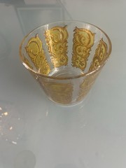 Vintage MCM Glass Ice Bucket 22K Gold Green Barware Briard Style