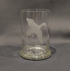 Lot of 4 Vintage Etched Whiskey Glasses DOF Birds Duck Hunting Barware 4.5″T
