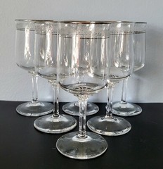 6 Lenox Moonspun Etched 8oz Crystal Wine Glasses Clear Platinum 1980s USA Signed