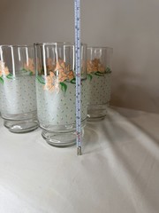 Vintage House of Lloyd Peach Pink Lily Flower Highball Glass Ribbon Set Of 4