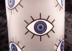 Culver Glass Old Fashion Drinking Glass frosted blue Evil Eye Barware