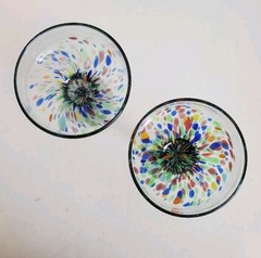 Mexican Confetti Multicolor Margarita Glasses Hand Blown Art Glass Rainbow Set 2