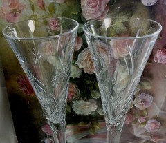Rare NIB~PAIR Waterford Crystal *Wishes* Toasting Flutes, *Achievement* 139906