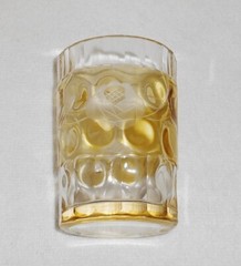 Antique Yellow Amber & Clear Inverted Thumbprint Paneled Tumbler Cut Roses