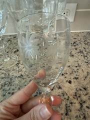 Vintage Etched Floral Wine Glasses Set of 6– Mid Century Stemware – Starburst