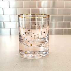 Anthropologie Bistro Tile Monogram “L” Old Fashioned Glass 24K Gold Rim