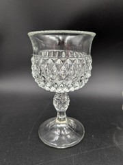 Vintage Indiana Glass Diamond Point Clear Decanter w/ Stopper and 6 Wine Glasses