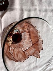 2 Crystal Claret Wine Glasses Unmarked Probable Romanian Gold Drizzle Unusual