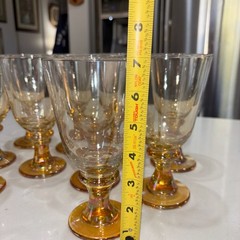 Vintage Libbey Splash Iridescent Amber and Clear Water Goblets Set of 10